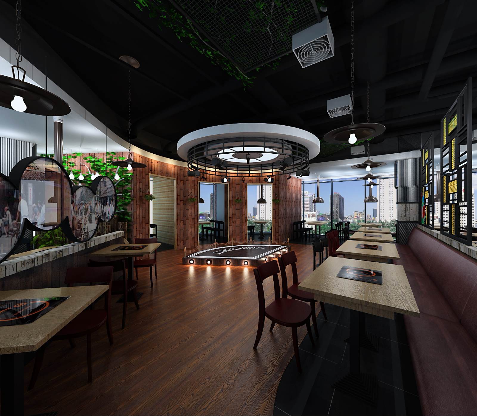 原木風(fēng)格烤肉店裝修設(shè)計-第1張圖片-上海古都建筑設(shè)計集團(tuán)